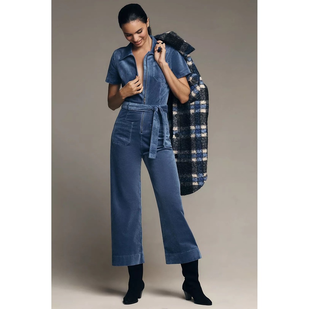 Anthropologie corduroy jumpsuit utility Gorpcore wide leg workwear belted flight